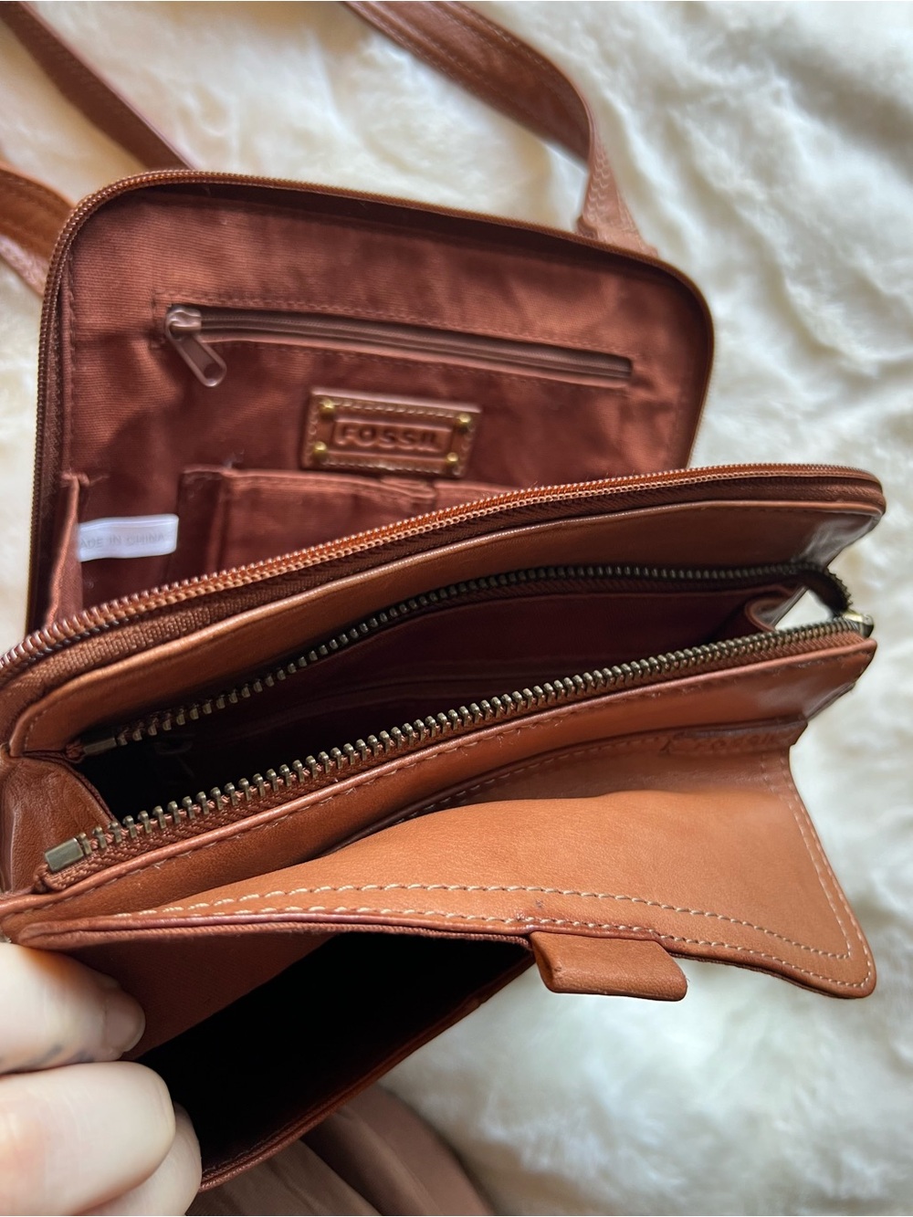 Fossil Brown Leather Messenger Crossbody Bag - Picture 6 of 10